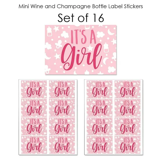 Big Dot of Happiness It's a Girl - Mini Wine and Champagne Bottle Label Stickers - Pink Baby Shower Favor Gift for Women and Men - Set of 16 {7}