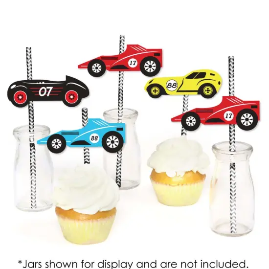 Big Dot of Happiness Let's Go Racing - Racecar - Paper Straw Decor - Race Car Birthday Party or Baby Shower Striped Decorative Straws - Set of 24 {6}