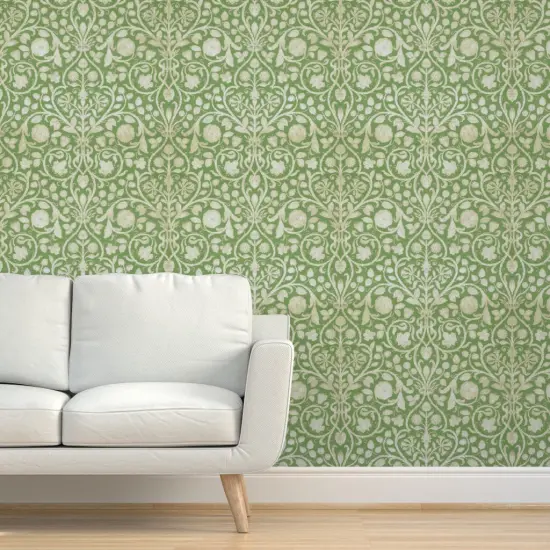 Peel & Stick Wallpaper 2FT Wide Spring Green Damask French Floral Custom Removable Wallpaper by Spoonflower {5}