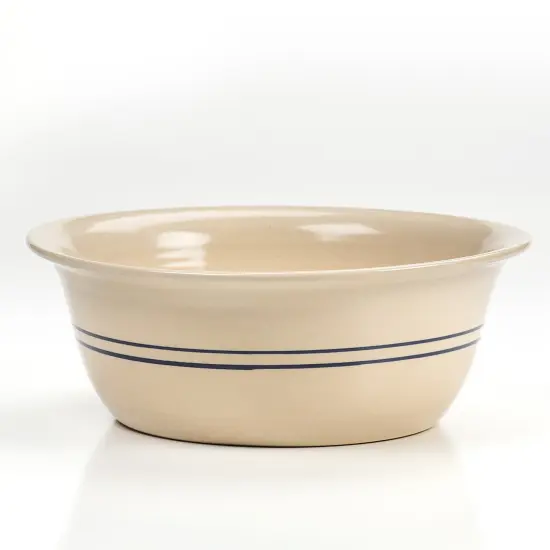 Martinez Pottery Heritage Hand Turned Blue Stripe Natural Stoneware Wash Basin Decorative Bowl {4}