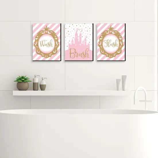 Big Dot of Happiness Little Princess Crown - Kids Bathroom Rules Wall Art - 7.5 x 10 inches - Set of 3 Signs - Wash, Brush, Flush {3}