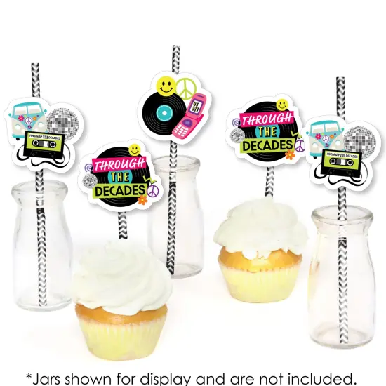 Big Dot of Happiness Through the Decades - Paper Straw Decor - 50s, 60s, 70s, 80s, and 90s Party Striped Decorative Straws - Set of 24 {6}