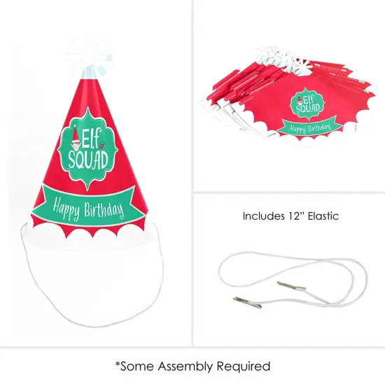 Big Dot of Happiness Elf Squad - Cone Happy Birthday Party Hats for Kids and Adults - Set of 8 (Standard Size) {6}