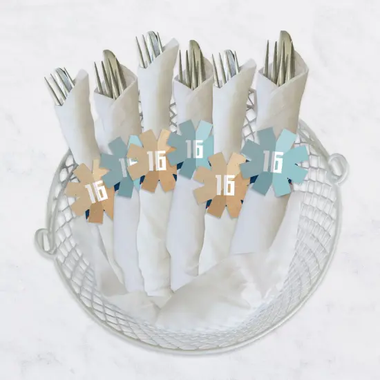 Big Dot of Happiness Boy 16th Birthday - Sweet Sixteen Birthday Party Paper Napkin Holder - Napkin Rings - Set of 24 {4}