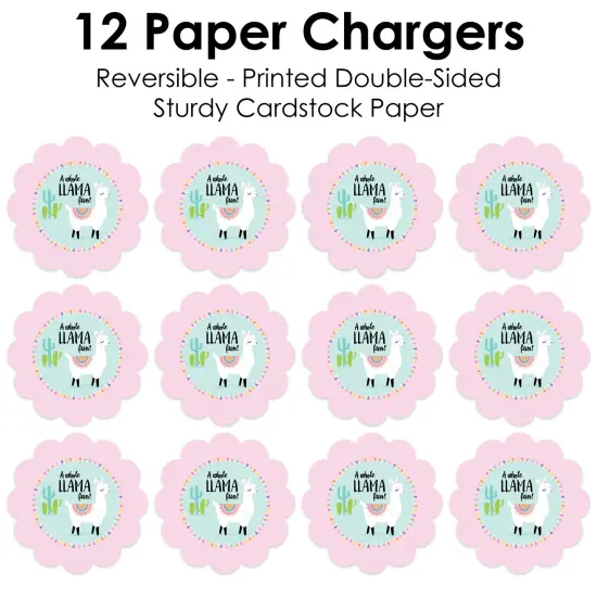 Big Dot of Happiness Whole Llama Fun - Llama Fiesta Baby Shower or Birthday Party Round Table Decorations - Paper Chargers - Place Setting For 12 {7}
