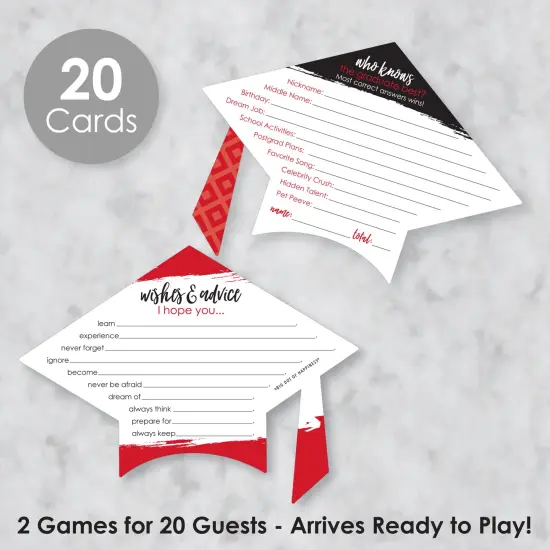 Big Dot of Happiness Red Grad - Best is Yet to Come - 2-in-1 Red Graduation Party Cards - Activity Duo Games - Set of 20 {3}