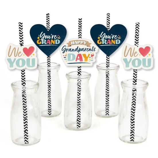 Big Dot of Happiness Happy Grandparents Day - Paper Straw Decor - Grandma & Grandpa Party Striped Decorative Straws - Set of 24 {1}