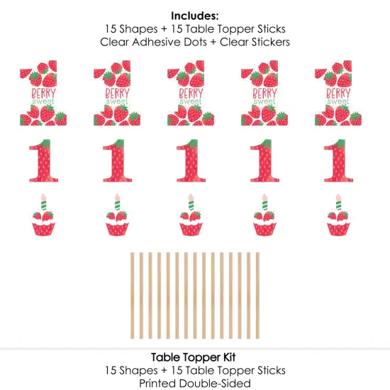Big Dot of Happiness Berry First Birthday - Sweet Strawberry - Fruit 1st Birthday Party Centerpiece Sticks - Table Toppers - Set of 15 {7}