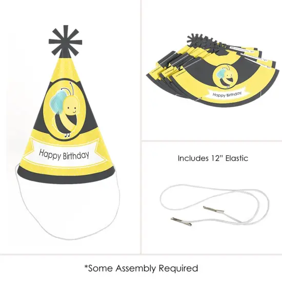Big Dot of Happiness Honey Bee - Cone Happy Birthday Party Hats for Kids and Adults - Set of 8 (Standard Size) {6}
