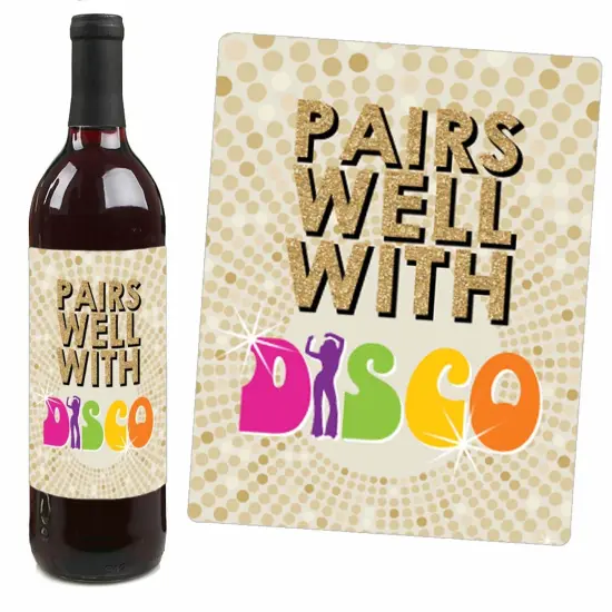 Big Dot of Happiness 70's Disco - 1970's Disco Fever Party Decorations for Women and Men - Wine Bottle Label Stickers - Set of 4 {4}