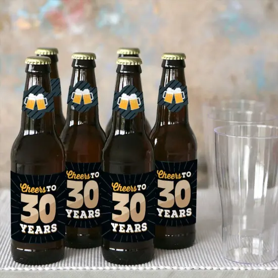 Big Dot of Happiness Cheers and Beers to 30 Years - 30th Birthday Party Decorations for Women and Men - 6 Beer Bottle Label Stickers and 1 Carrier {6}