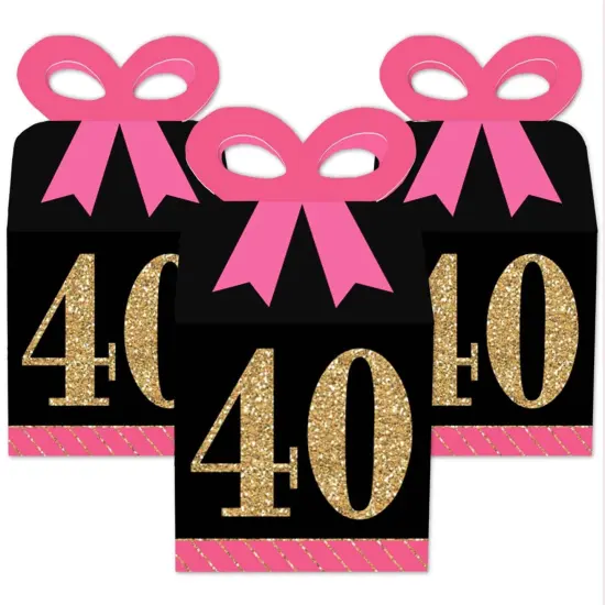 Big Dot of Happiness Chic 40th Birthday - Pink, Black and Gold - Square Favor Gift Boxes - Birthday Party Bow Boxes - Set of 12 {3}