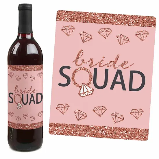 Big Dot of Happiness Bride Squad - Rose Gold Bridal Shower or Bachelorette Party Decorations for Women - Wine Bottle Label Stickers - Set of 4 {7}