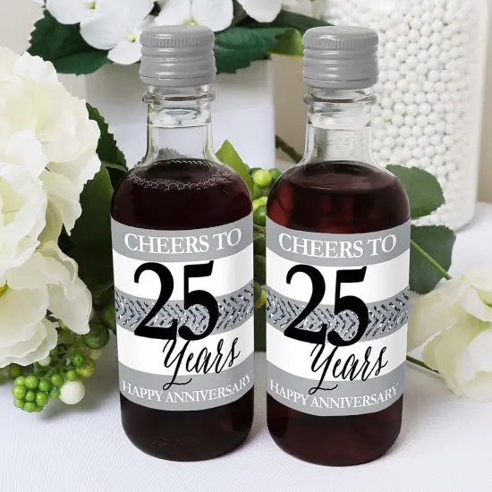 Big Dot of Happiness We Still Do - 25th Wedding Anniversary - Mini Wine and Champagne Bottle Label Stickers - Anniversary Party Favor Gift - Set of 16 {6}