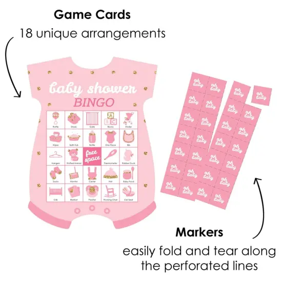 Big Dot of Happiness Hello Little One - Pink and Gold - Picture Bingo Cards and Markers - Girl Baby Shower Shaped Bingo Game - Set of 18 {3}