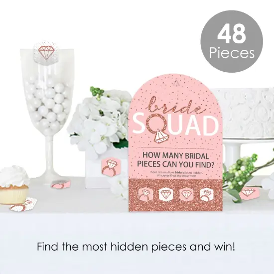 Big Dot of Happiness Bride Squad - Rose Gold Bridal Shower or Bachelorette Party Scavenger Hunt - 1 Stand and 48 Game Pieces - Hide and Find Game {3}