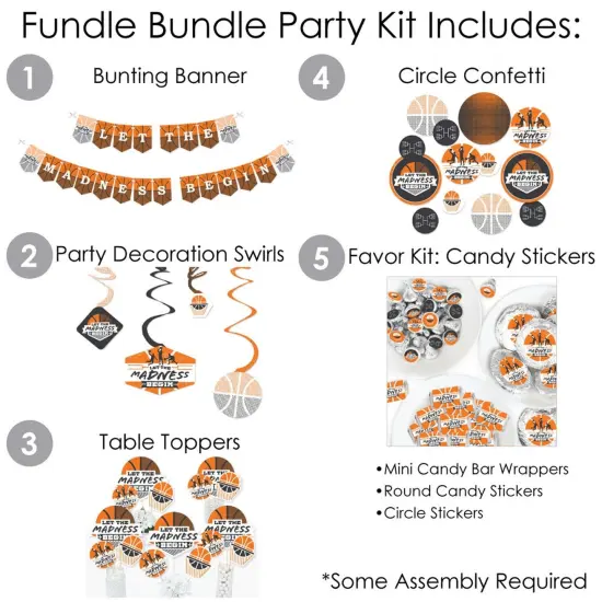 Big Dot of Happiness Basketball - Let The Madness Begin - College Basketball Party Supplies - Banner Decoration Kit - Fundle Bundle {3}