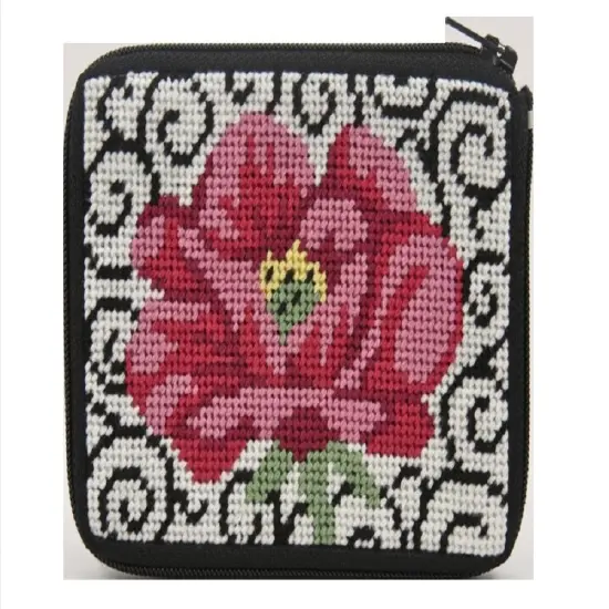 Coin Purse - Poppy On Scroll - Needlepoint Kit Multicolor {1}