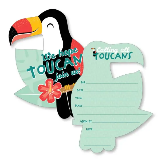 Big Dot of Happiness Calling All Toucans - Shaped Fill-In Invitations - Tropical Bird Baby Shower or Birthday Party Invitation Cards with Envelopes - Set of 12 {1}