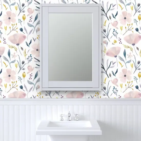 Peel & Stick Wallpaper 2FT Wide Pastel Flowers Floral Botanical Gardens Feminine Pink Purple Spring Farmhouse Easter Custom Removable Wallpaper by Spoonflower {6}