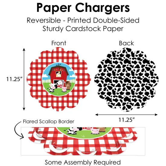 Big Dot of Happiness Farm Animals - Barnyard Baby Shower or Birthday Party Paper Charger and Table Decorations - Chargerific Kit - Place Setting for 8 {6}