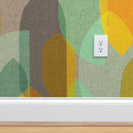 Peel & Stick Wallpaper 2FT Wide Mid Century Modern Retro 1950S Linen Look Earth Tones Abstract 1960S Vintage Inspired Custom Removable Wallpaper by Spoonflower {4}