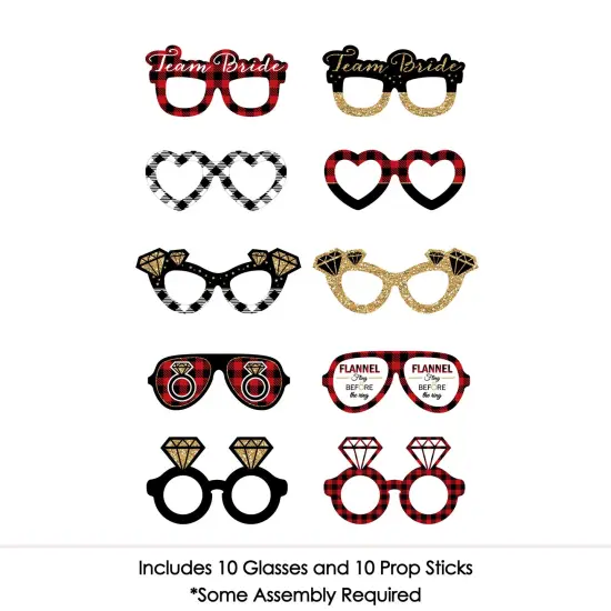 Big Dot of Happiness Flannel Fling Before The Ring Glasses - Paper Card Stock Buffalo Plaid Bachelorette Party Photo Booth Props Kit - 10 Count {4}