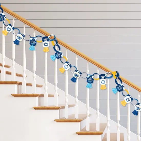 Big Dot of Happiness Hanukkah Menorah - 90 Chain Links and 30 Paper Tassels Decoration Kit - Chanukah Holiday Party Paper Chains Garland - 21 feet {3}