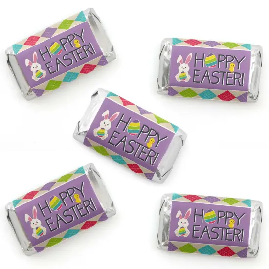 Big Dot of Happiness Hippity Hoppity - Mini Candy Bar Wrapper Stickers - Easter Bunny Party Small Favors - 40 Count {1}