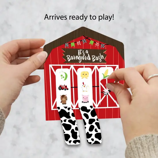 Big Dot of Happiness Farm Animals - Barnyard Baby Shower or Birthday Party Game Pickle Cards - Pull Tabs 3-in-a-Row - Set of 12 {3}