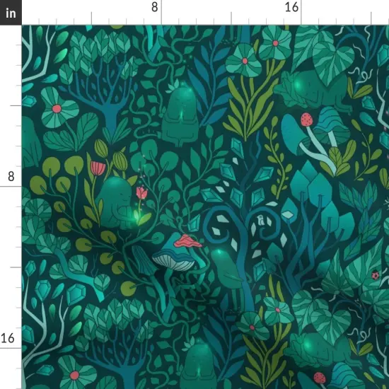 Various Fabrics by the Yard or Fat Quarter Emerald Forest Fairy Woodland Creatures Green Nature Trees Crystals Magical Mystical Custom Printed Fabric by Spoonflower {2}