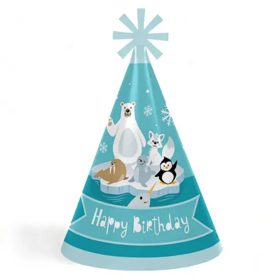 Big Dot of Happiness Arctic Polar Animals - Cone Happy Birthday Party Hats for Kids and Adults - Set of 8 (Standard Size) {1}