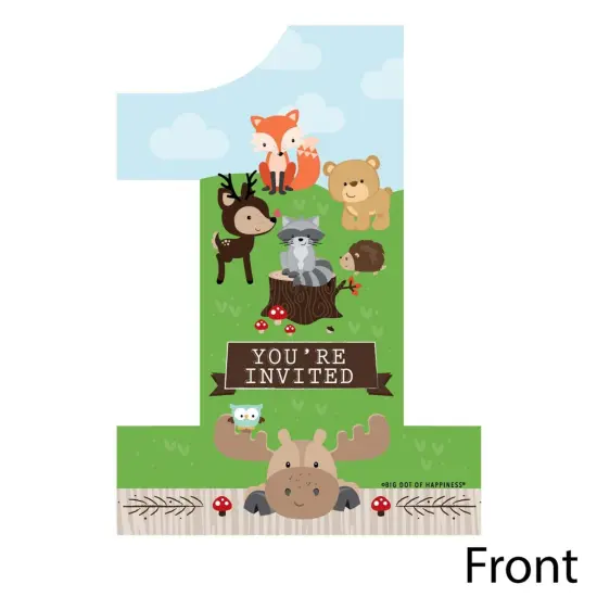 Big Dot of Happiness 1st Birthday Woodland Creatures - Shaped Fill-in Invitations - First Birthday Party Invitation Cards with Envelopes - Set of 12 {3}