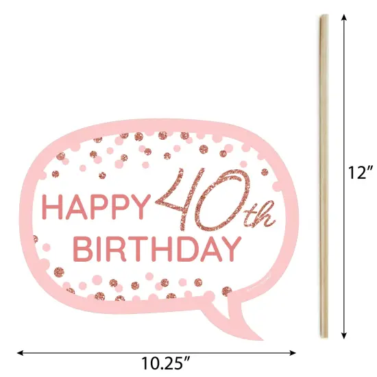 Big Dot of Happiness Funny 40th Pink Rose Gold Birthday - Happy Birthday Party Photo Booth Props Kit - 10 Piece {6}
