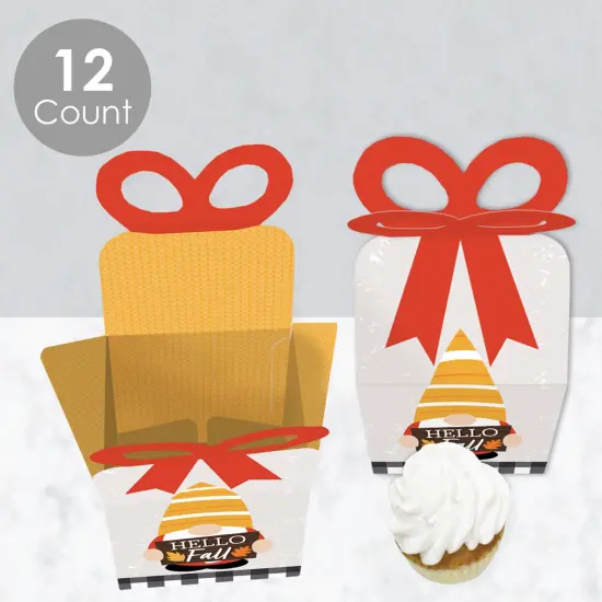 Big Dot of Happiness Fall Gnomes - Square Favor Gift Boxes - Autumn Harvest Party Bow Boxes - Set of 12 {4}