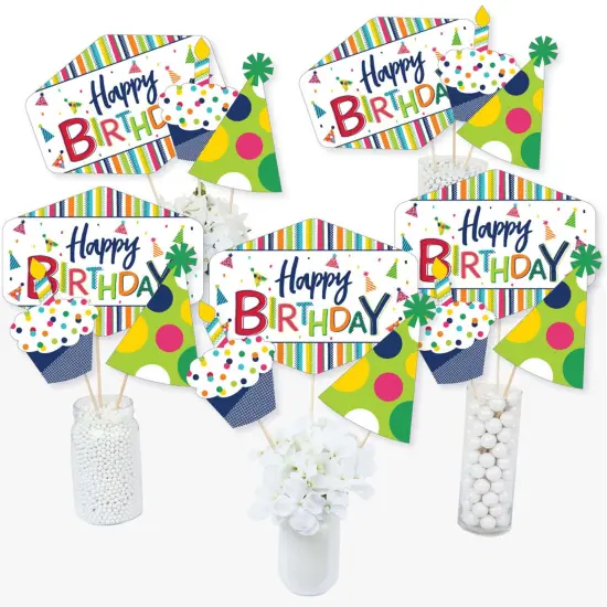 Big Dot of Happiness Cheerful Happy Birthday - Colorful Birthday Party Centerpiece Sticks - Table Toppers - Set of 15 {1}