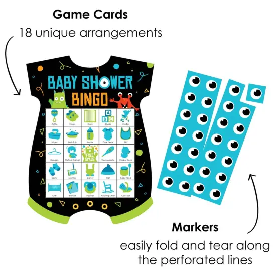 Big Dot of Happiness Monster Bash - Picture Bingo Cards and Markers - Little Monster Baby Shower Shaped Bingo Game - Set of 18 {3}
