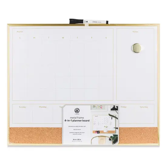 U Brands Gold Frame Dry Erase 2-in-1 Planner Board - 16" x 20" {1}
