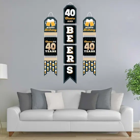 Big Dot of Happiness Cheers and Beers to 40 Years - Hanging Vertical Paper Door Banners - 40th Birthday Party Wall Decoration Kit - Indoor Door Decor {3}