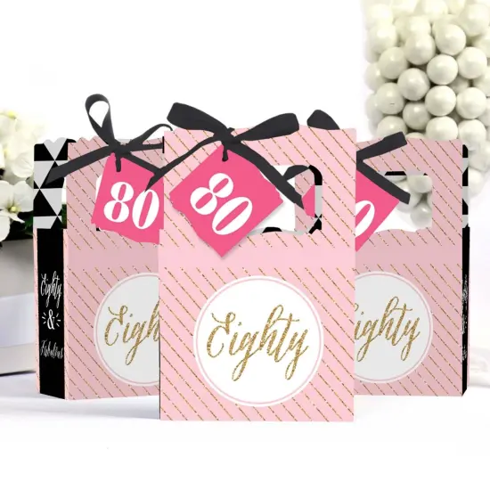 Big Dot of Happiness Chic 80th Birthday - Pink, Black and Gold - Party Favor Boxes - Set of 12 {4}