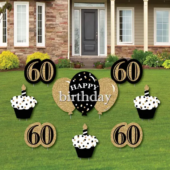 Big Dot of Happiness Adult 60th Birthday - Gold - Yard Sign and Outdoor Lawn Decorations - Happy Birthday Party Yard Signs - Set of 8 {1}