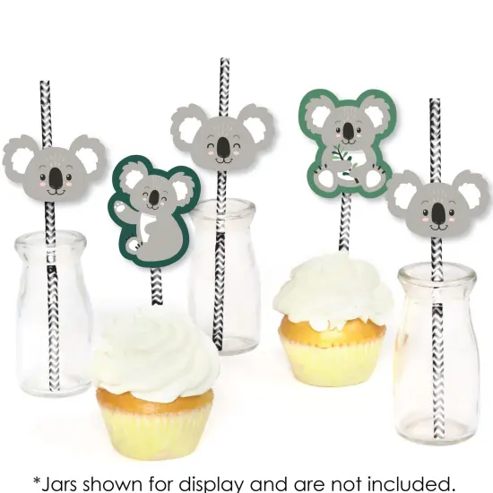 Big Dot of Happiness Koala Cutie - Paper Straw Decor - Bear Birthday Party and Baby Shower Striped Decorative Straws - Set of 24 {6}