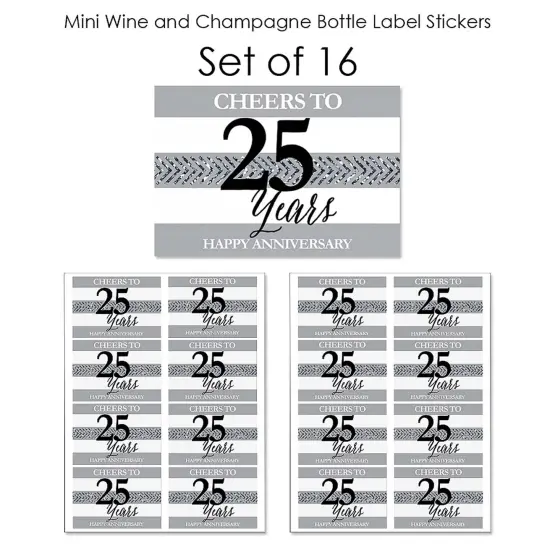 Big Dot of Happiness We Still Do - 25th Wedding Anniversary - Mini Wine and Champagne Bottle Label Stickers - Anniversary Party Favor Gift - Set of 16 {7}