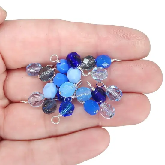 Blue Czech Glass Bead Charms, 6mm Faceted Bead Dangle Charms, 10 pieces, Adorabilities {2}