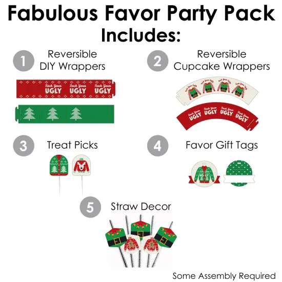 Big Dot of Happiness Ugly Sweater - Holiday and Christmas Party Favors and Cupcake Kit - Fabulous Favor Party Pack - 100 Pieces {3}