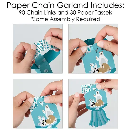 Big Dot of Happiness Arctic Polar Animals - 90 Chain Links & 30 Paper Tassels Decor Kit - Baby Shower or Birthday Party Paper Chains Garland - 21 feet {6}