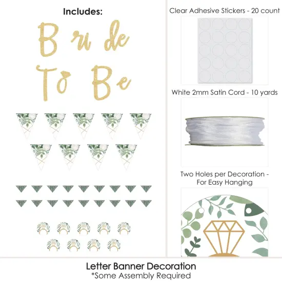 Big Dot of Happiness Boho Botanical Bride - Bridal Shower & Wedding Party - 36 Banner Cutouts & No-Mess Real Gold Glitter Bride-To-Be Banner Letters {4}