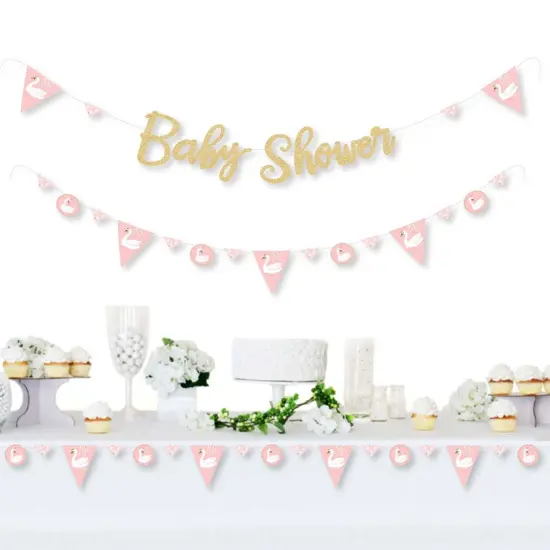 Big Dot of Happiness Swan Soiree - Swan Baby Shower Letter Banner Decor - 36 Banner Cutouts & No-Mess Real Gold Glitter Welcome Baby Banner Letters {3}