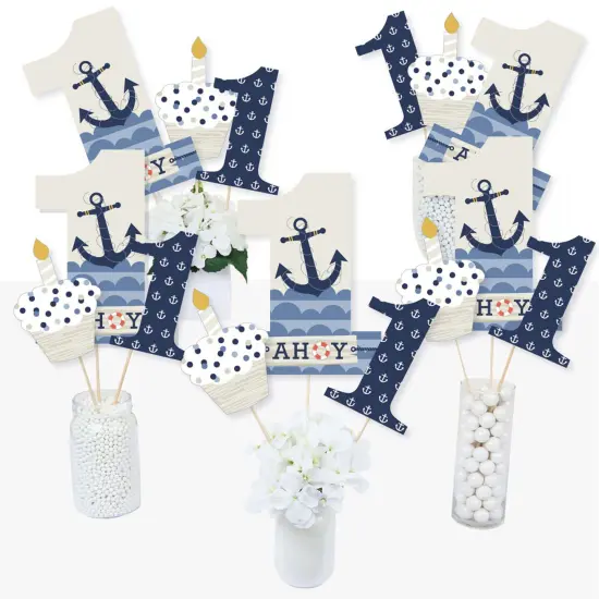 Big Dot of Happiness 1st Birthday Ahoy - Nautical - First Birthday Party Centerpiece Sticks - Table Toppers - Set of 15 {3}