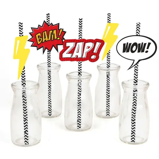 Big Dot of Happiness Bam Superhero Paper Straw Decor - Baby Shower or Birthday Party Striped Decorative Straws - Set of 24 {1}